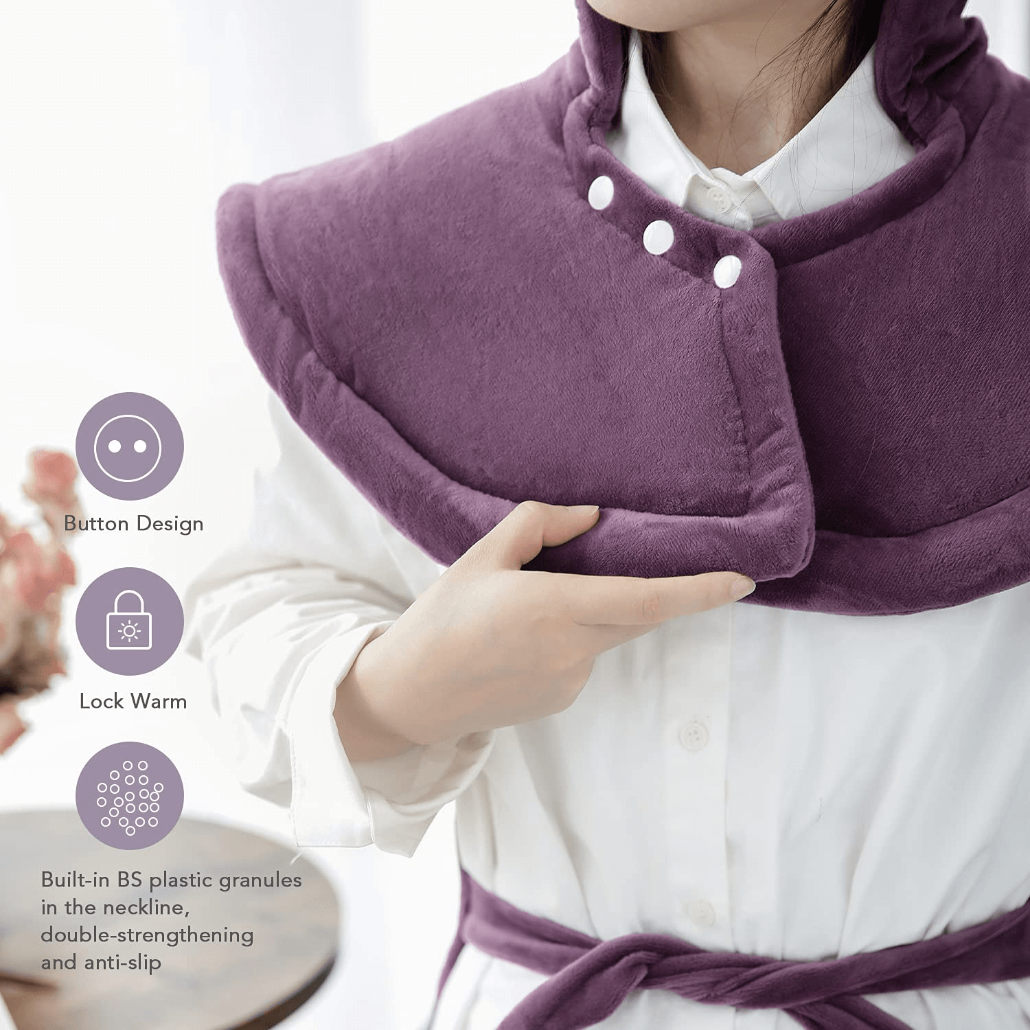 Large Electric Heating Pad for Back and Shoulders, 24”x33” Heat Wrap Vest with 6 Heating Levels, 1.5 Hours Auto Shut Off Available, Purple--Wholesale--US - NAIPO