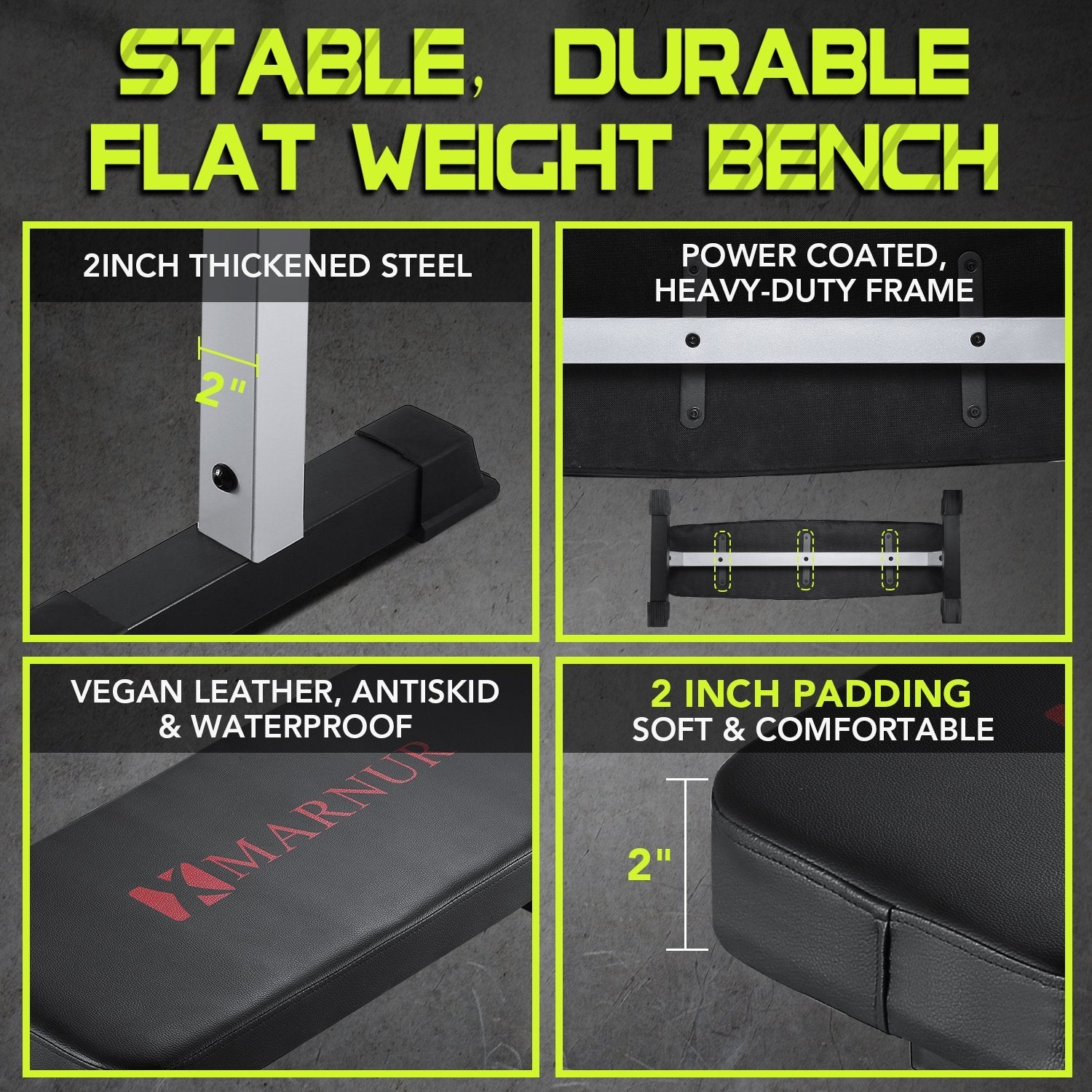 MARNUR Flat Weight Bench 600 LBS Capacity - 42 x 18.5 x 19” Fitness Father's Day Utility Dumbbell Bench for Weight Training Exercise Home Gym - NAIPO
