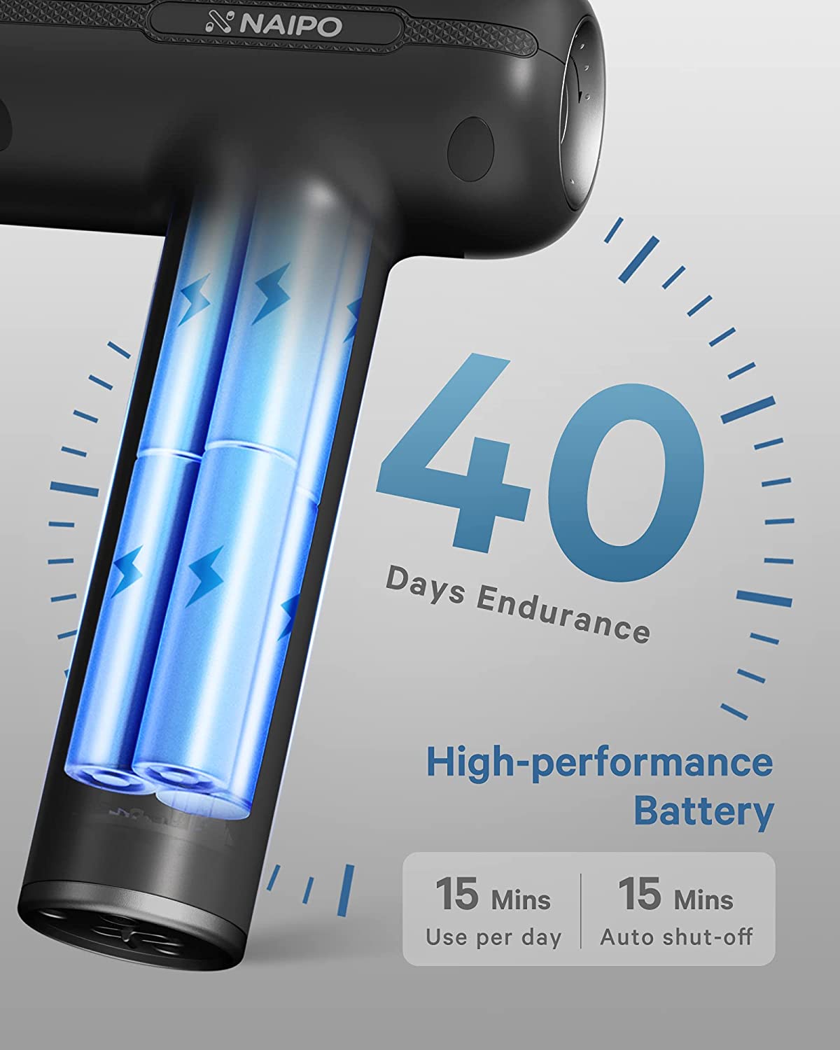 Massage Gun for Athletes, Naipo Handheld Massage Deep Tissue Body Muscle Massage Gun Professional Percussion for Pain Relief Relaxation with 5 Massage Heads Cordless Quiet Portable Carrying Case - NAIPO