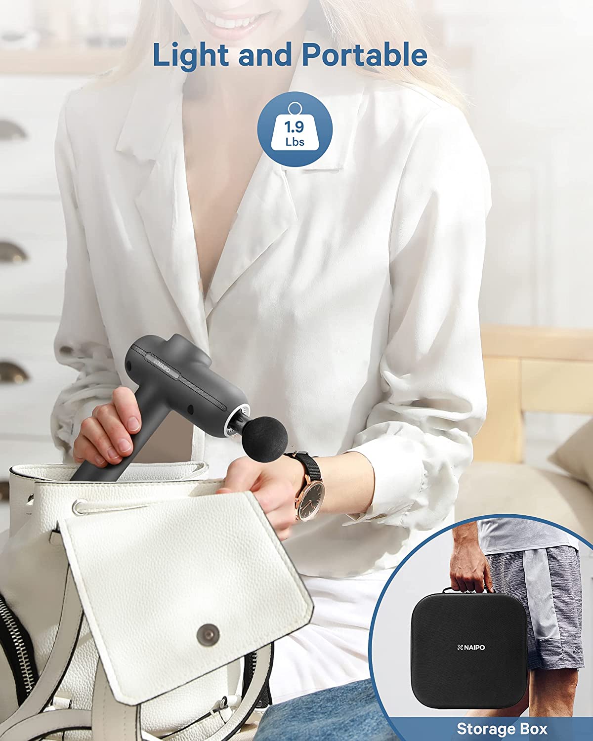 Massage Gun for Athletes, Naipo Handheld Massage Deep Tissue Body Muscle Massage Gun Professional Percussion for Pain Relief Relaxation with 5 Massage Heads Cordless Quiet Portable Carrying Case - NAIPO