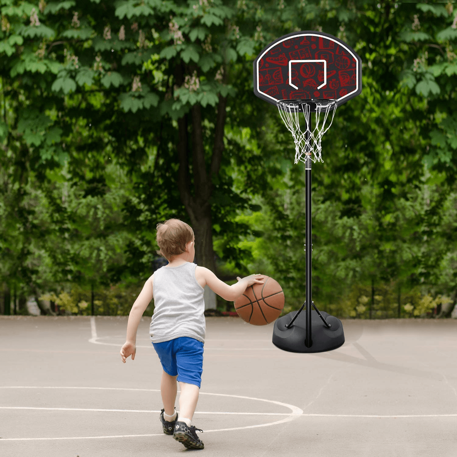 MaxKare Basketball Hoop & Goal Portable Basketball System Stand Height Adjustable 5.5ft -7.5ft with 32 in Backboard & Wheels for Youth Kids Outdoor Indoor Basketball Goal Game Play - NAIPO