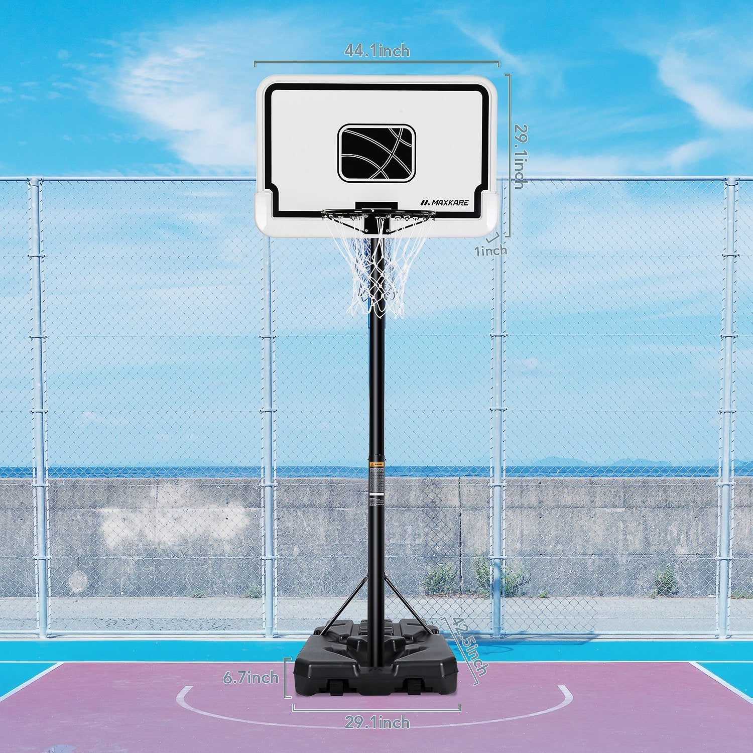 MaxKare Basketball Hoop Outdoor Portable Basketball Goals Adjustable Height 7ft 6in-10ft for Adults Teenagers, 44 Inch Premium Backboard + 2 Wheels + Strong Base - NAIPO