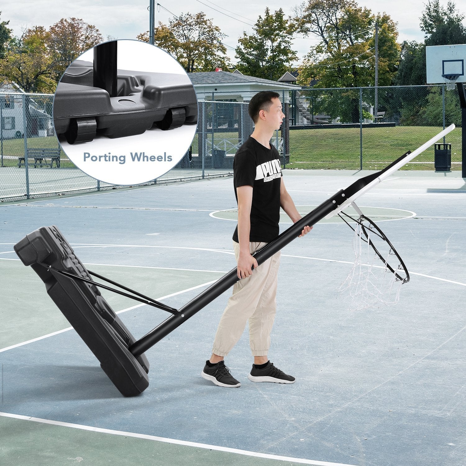 MaxKare Basketball Hoop Outdoor Portable Basketball Goals Adjustable Height 7ft 6in-10ft for Adults Teenagers, 44 Inch Premium Backboard + 2 Wheels + Strong Base - NAIPO