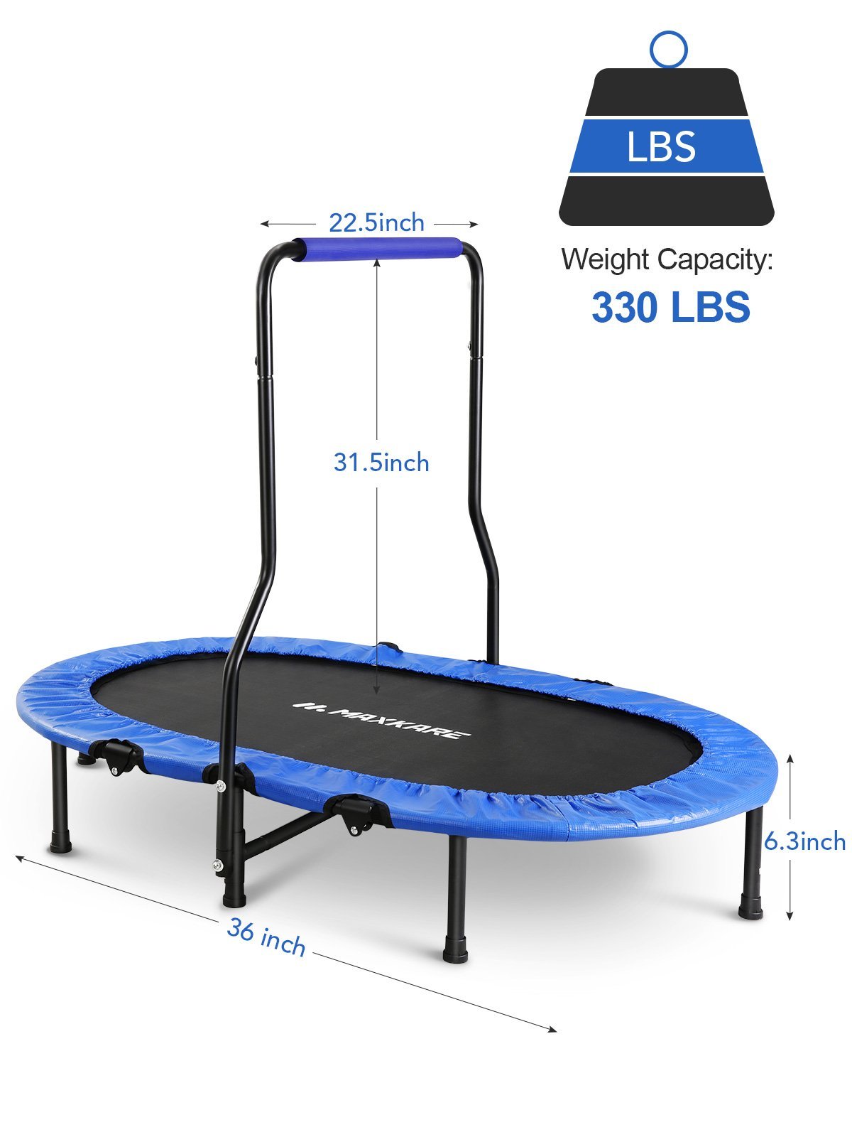 MaxKare Double Kids Trampoline- Mini Foldable Rebounder for Kids w. Adjustable & Detachable Handle - NAIPO