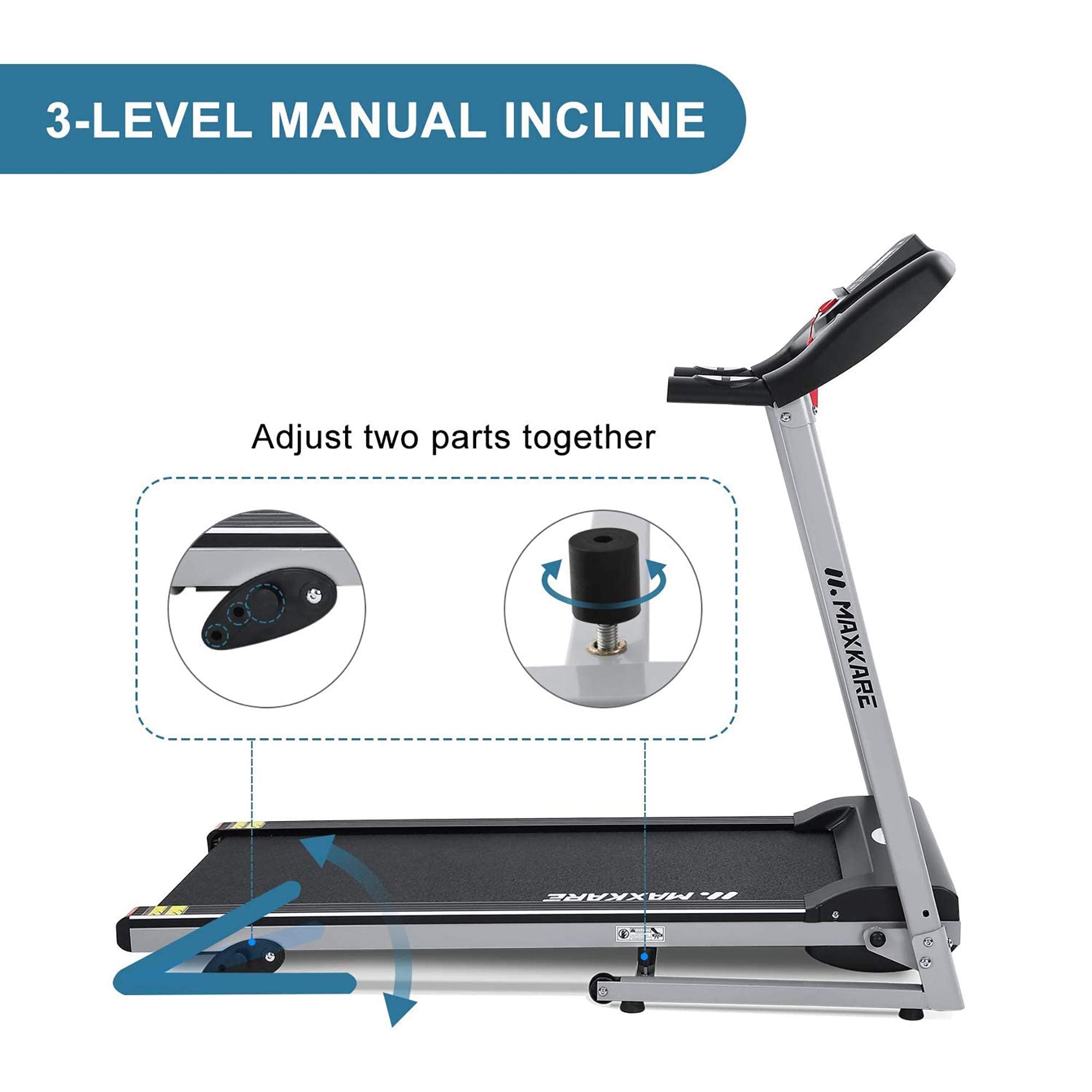 MaxKare Electric Treadmill Foldable 16" Wide Running Machine 3 Levels Manual Incline 1.5 HP Power 12 Preset Program Easy Assembly Max Speed 7.5MPH with Large Display & Cup Holder for Home Use - NAIPO