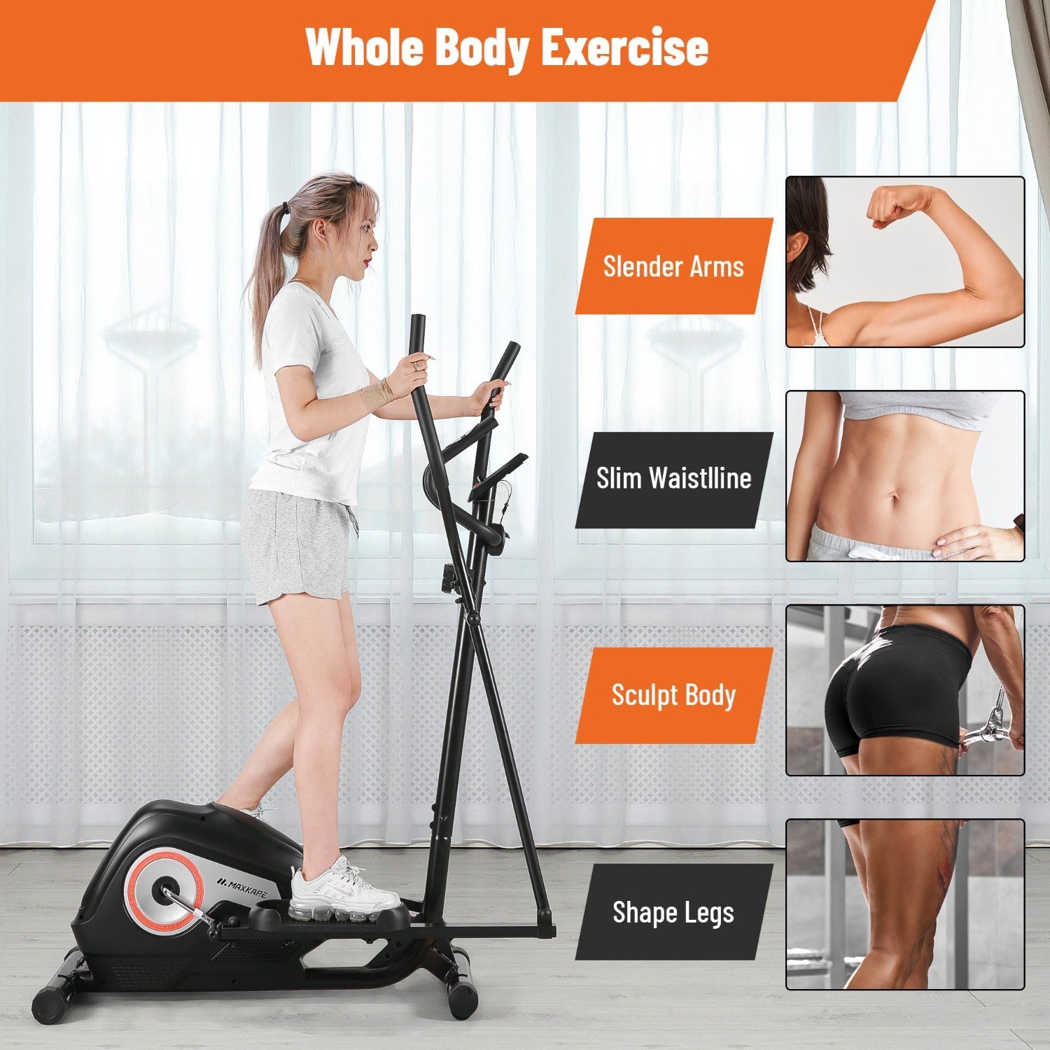 Maxkare Elliptical Exercise Machine Adjustable Magnetic Elliptical Cross Trainer for Home Gym Indoor Fitness Workout Use - NAIPO