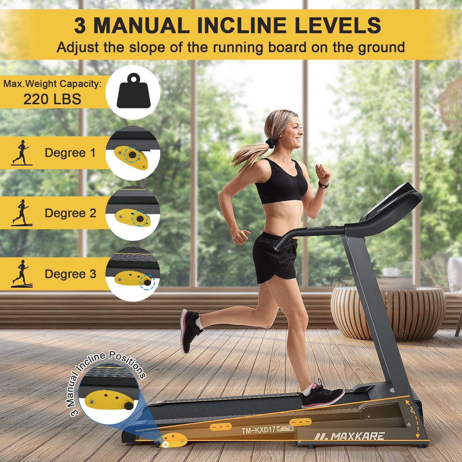 MaxKare Folding Treadmill Electric Motorized Running Machine 17'' Wide Tread Belt w/Incline LCD Display and Cup Holder Easy Assembly with 15 Preset Programs Perfect for Home Use - NAIPO