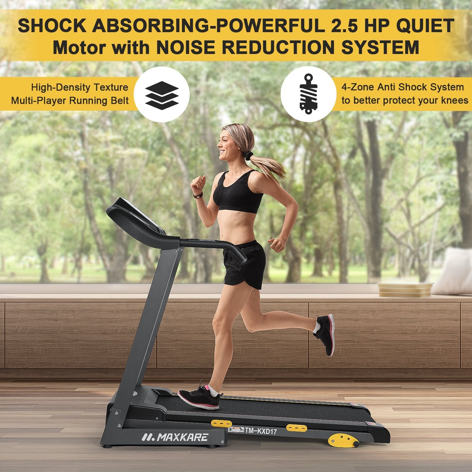 MaxKare Folding Treadmill Electric Motorized Running Machine 17'' Wide Tread Belt w/Incline LCD Display and Cup Holder Easy Assembly with 15 Preset Programs Perfect for Home Use - NAIPO