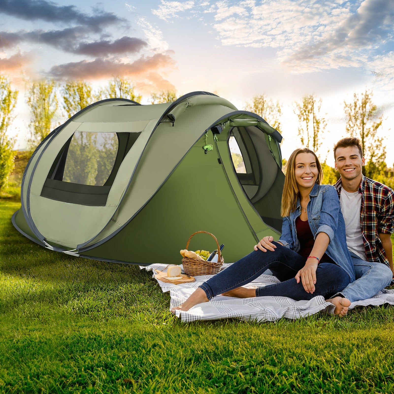MaxKare Instant Pop up Tent 3 4 Person Portable Camping Tent Water-Resistant UV Protection Carrying Bag - NAIPO