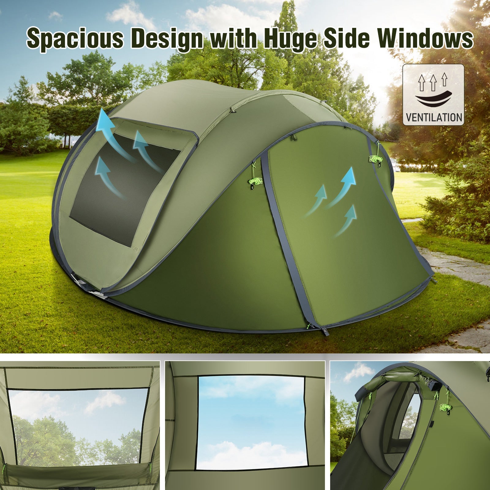 MaxKare Instant Pop up Tent 3 4 Person Portable Camping Tent Water-Resistant UV Protection Carrying Bag - NAIPO