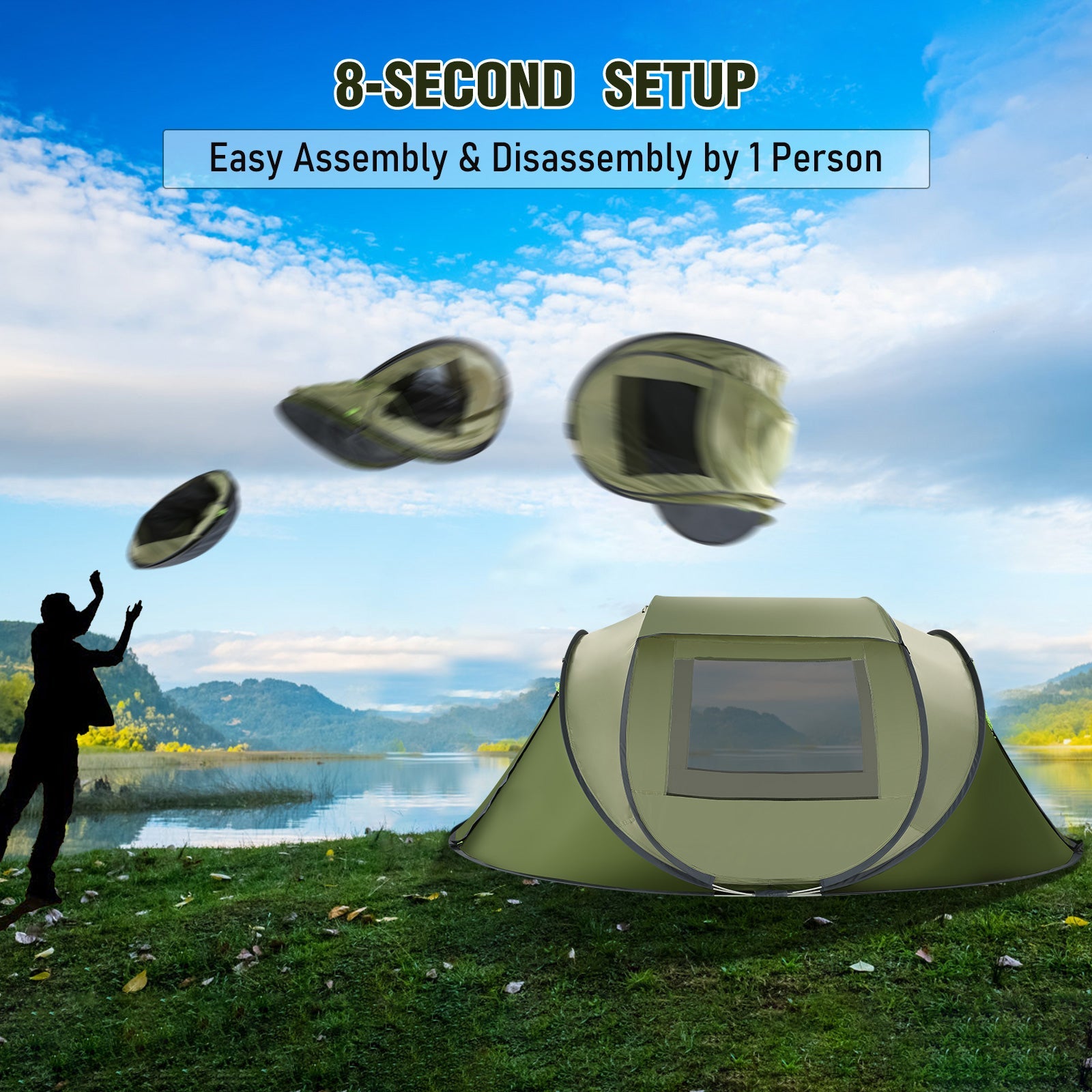 MaxKare Instant Pop up Tent 3 4 Person Portable Camping Tent Water-Resistant UV Protection Carrying Bag - NAIPO