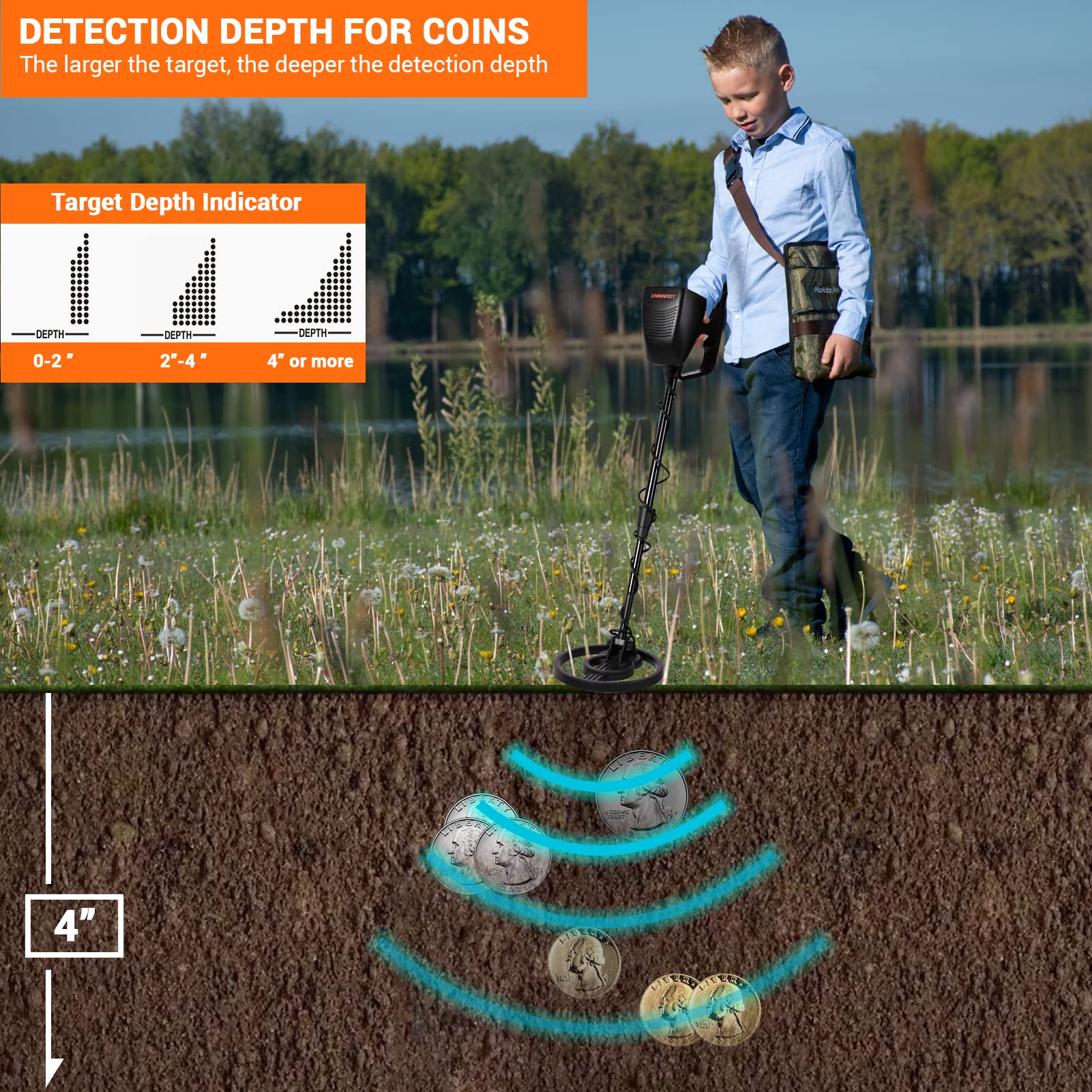 Metal Detector 3 Modes for Adults and Kids High Accuracy with LCD Display, 3 Audio Tone, DISC Mode, Waterproof Coil, Carrying Case - NAIPO
