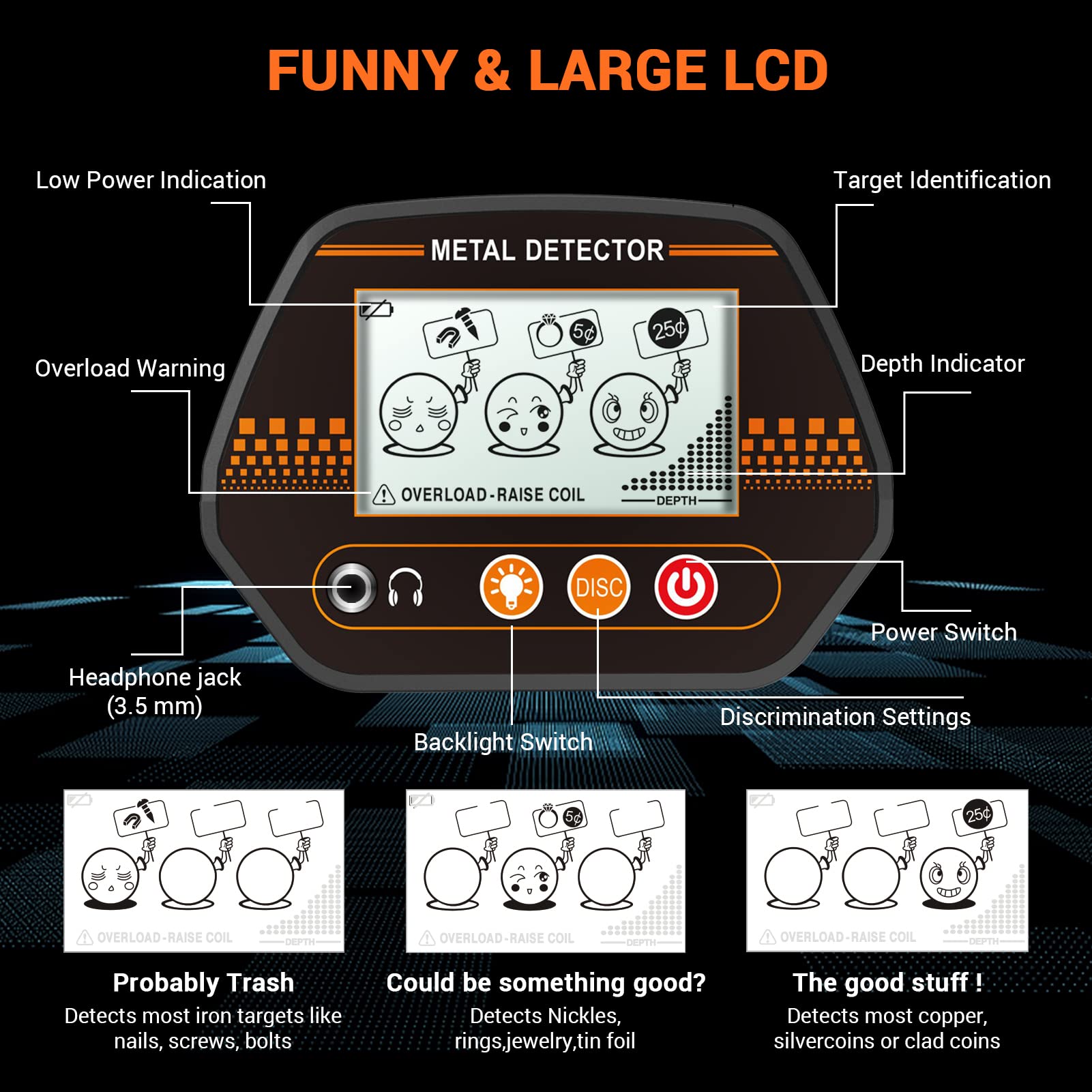 Metal Detector 3 Modes for Adults and Kids High Accuracy with LCD Display, 3 Audio Tone, DISC Mode, Waterproof Coil, Carrying Case - NAIPO