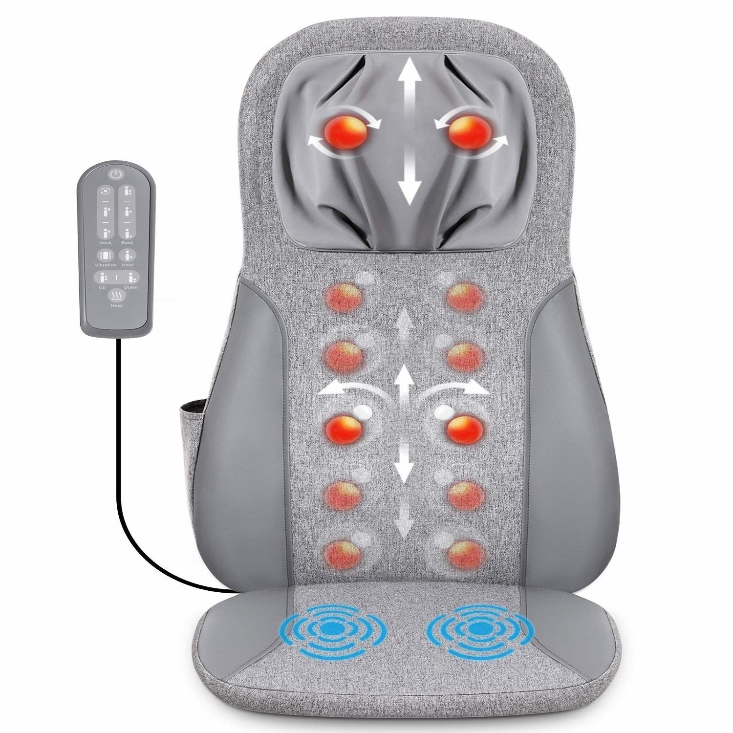 Naipo Back & Neck Shiatsu Massage Cushion Pad with Heat, Height Adjustable Kneading Rolling Massage Chair Pad--Wholesale--US - NAIPO