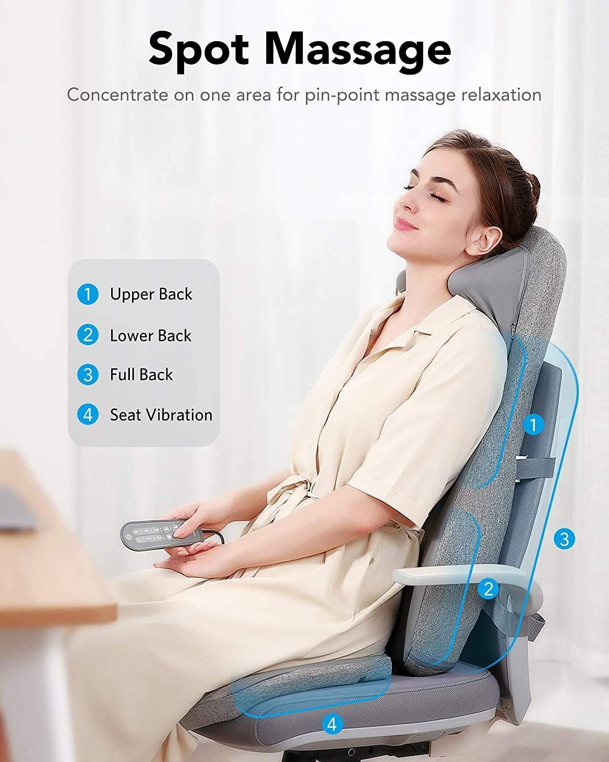 Naipo Back & Neck Shiatsu Massage Cushion Pad with Heat, Height Adjustable Kneading Rolling Massage Chair Pad--Wholesale--US - NAIPO