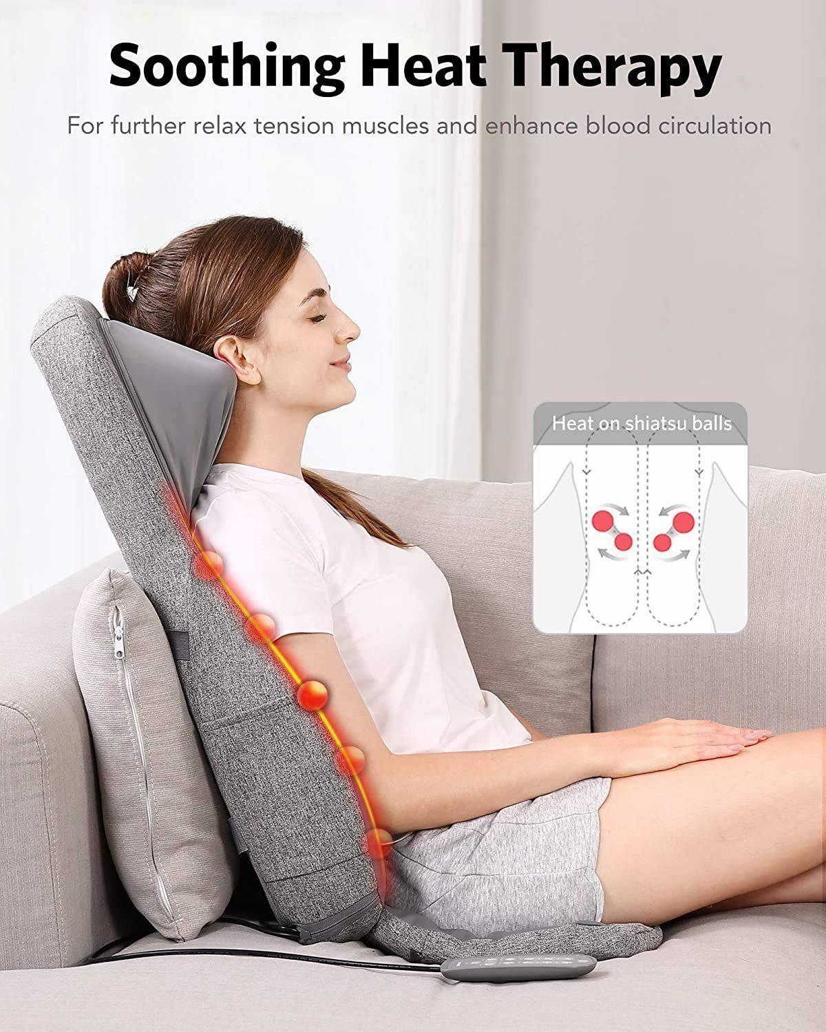Naipo Back & Neck Shiatsu Massage Cushion Pad with Heat, Height Adjustable Kneading Rolling Massage Chair Pad--Wholesale--US - NAIPO