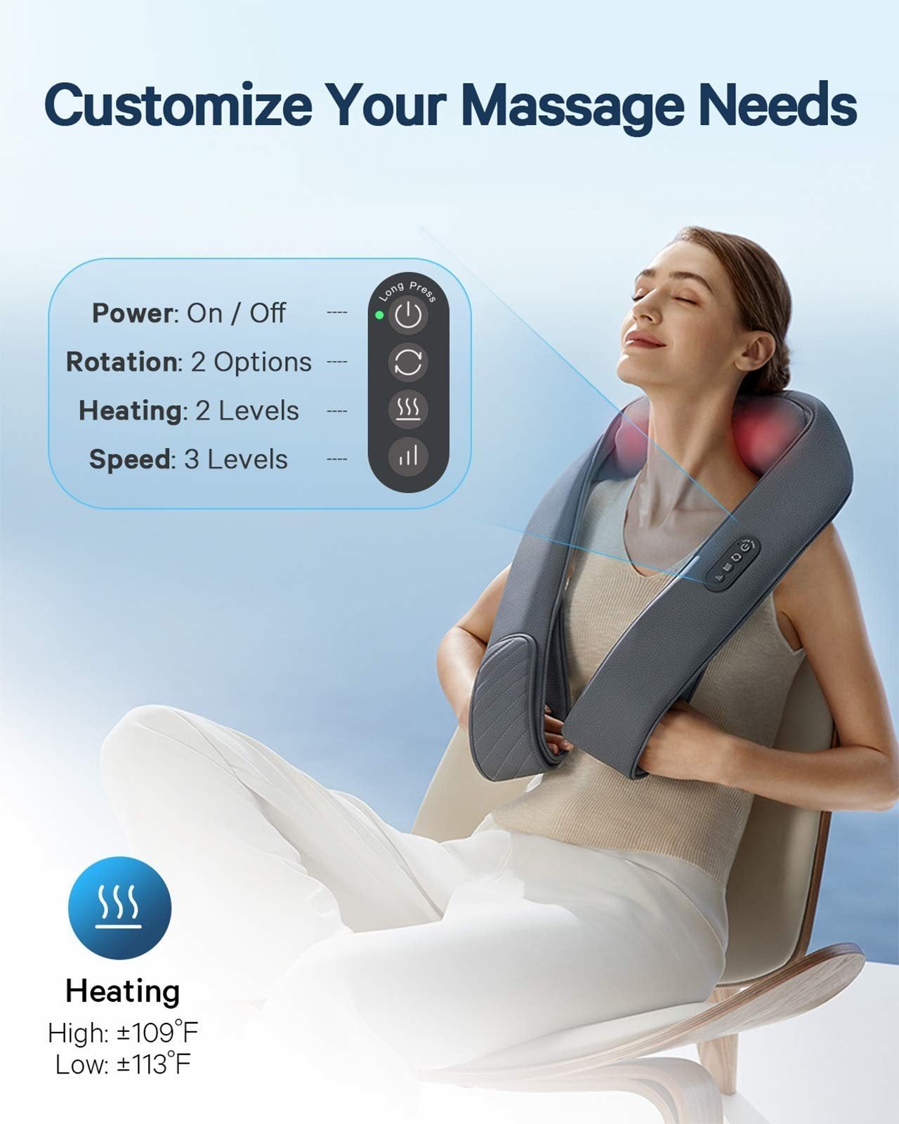 Naipo Cordless Rechargeable Neck Shoulder Massager, Shiatsu Massage - NAIPO