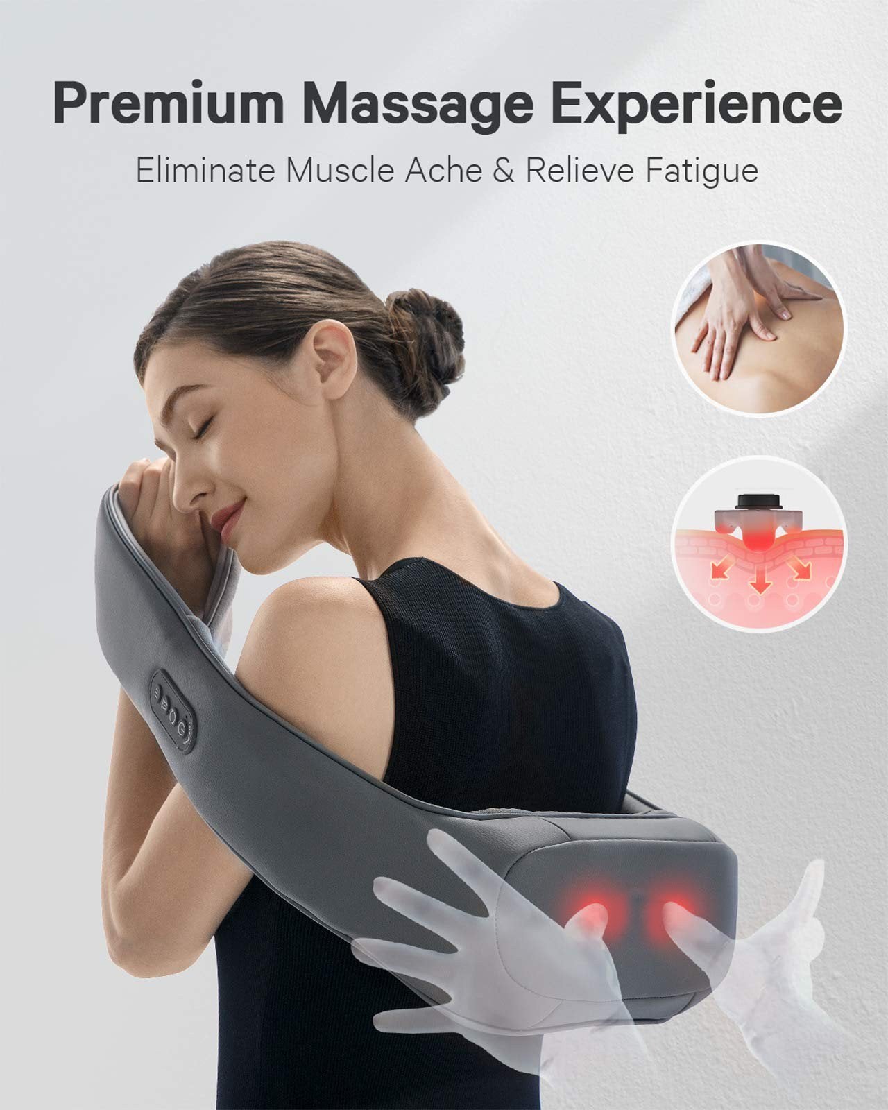 Naipo Cordless Rechargeable Neck Shoulder Massager, Shiatsu Massage - NAIPO
