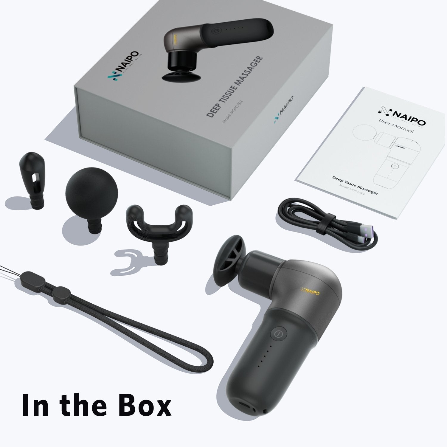 Naipo Mini Deep Tissue Percussion Massage Gun | Super Light and Portable, 5 Speeds, 4 Interchangeable Heads--Wholesale--US - NAIPO