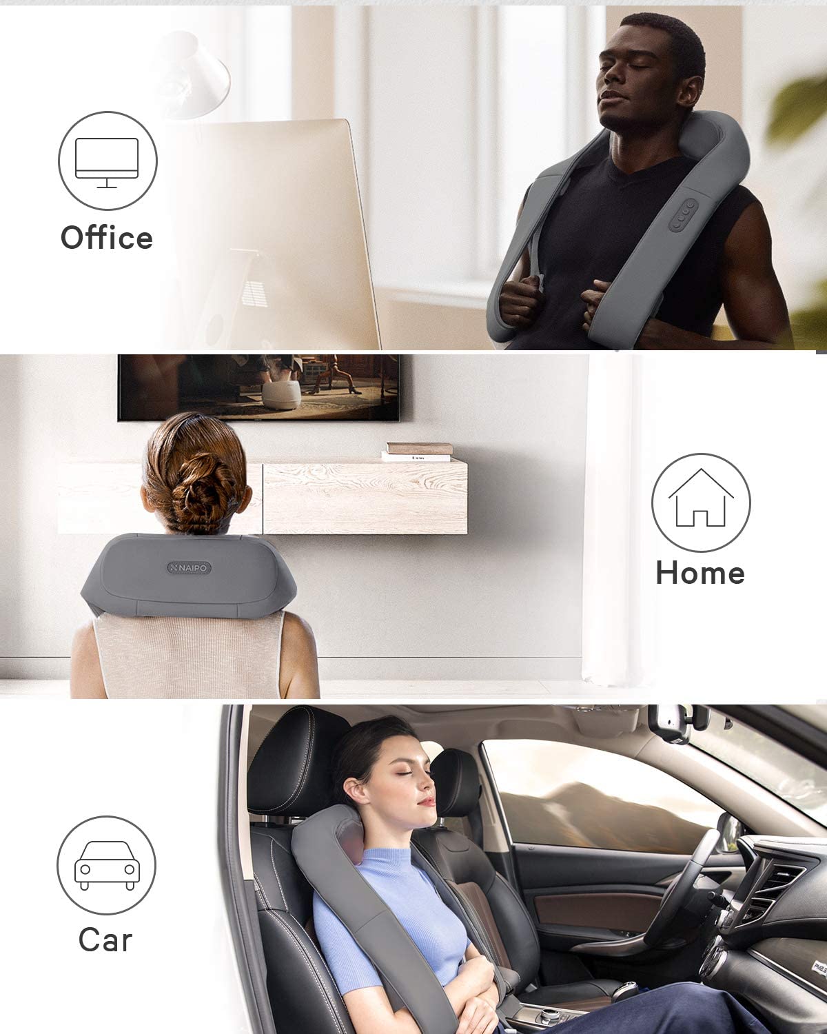 Naipo Neck Back Massager with Adjustable Heat and Straps for Neck and Back, Shoulder, Foot and Legs (Deep Gray)--Wholesale--US - NAIPO