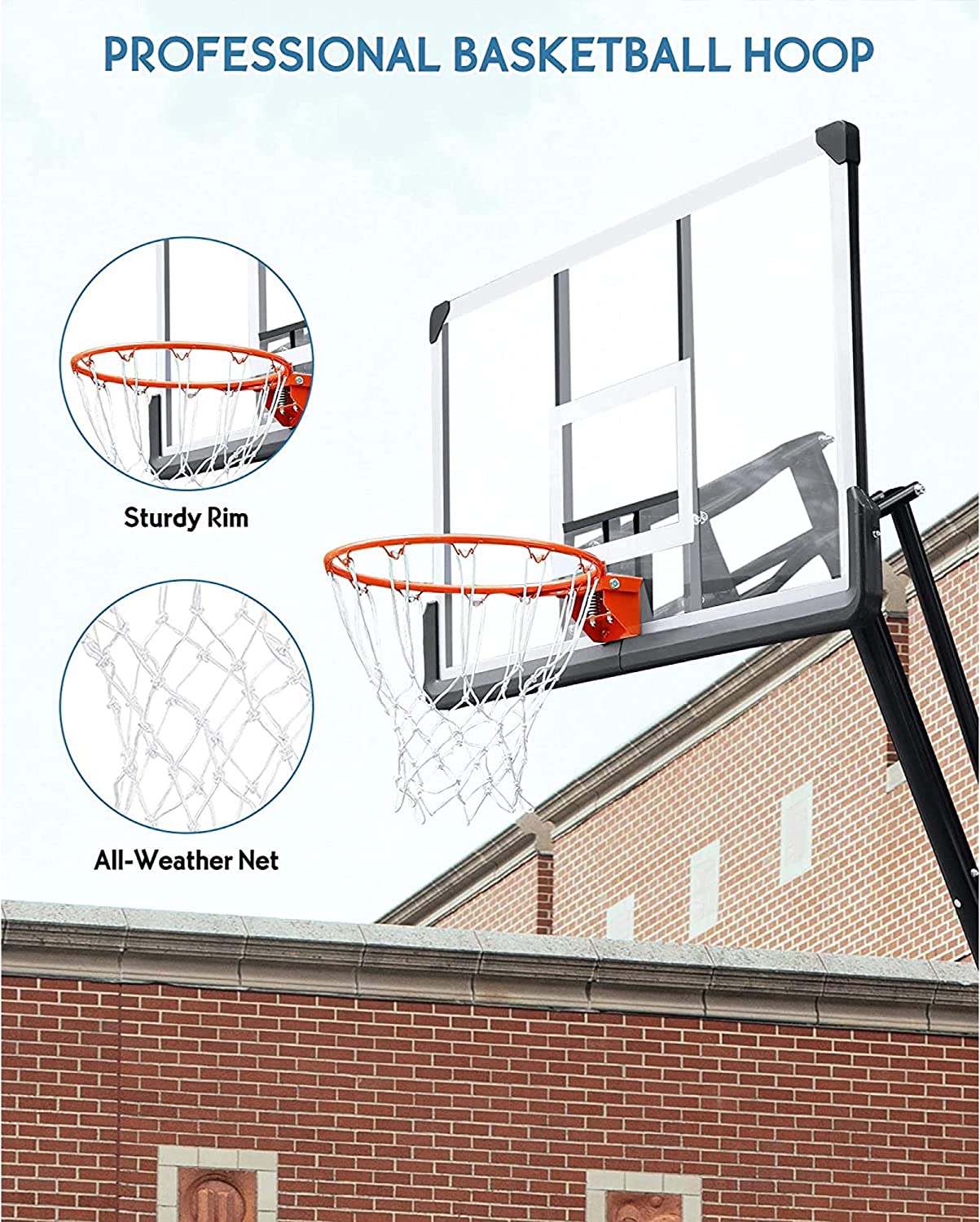 Naipo Portable Basketball Hoop & Goal Basketball System Stand Height Adjustable 90” to 120” with 54 Inch Backboard & Wheels Basketball Equipment for Youth Adults Indoor Outdoor Use - NAIPO