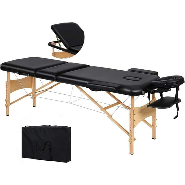 Naipo Portable Massage Table Professional Adjustable Folding Bed with 3 Sections Wooden Frame Ergonomic Headrest and Carrying Bag for Therapy Tattoo Salon Spa Facial Treatment - NAIPO