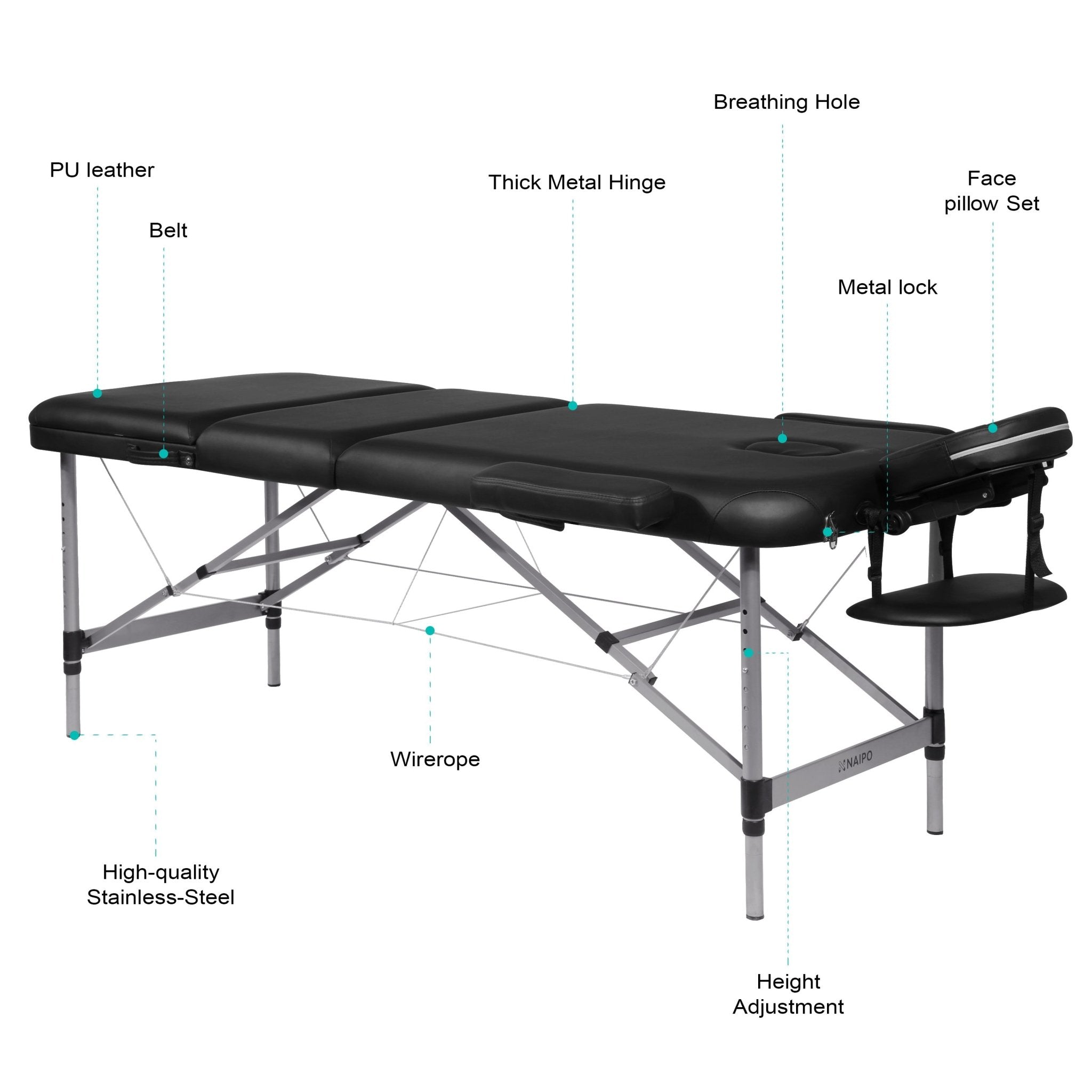 Naipo Portable Massage Table with Aluminum Feet - NAIPO