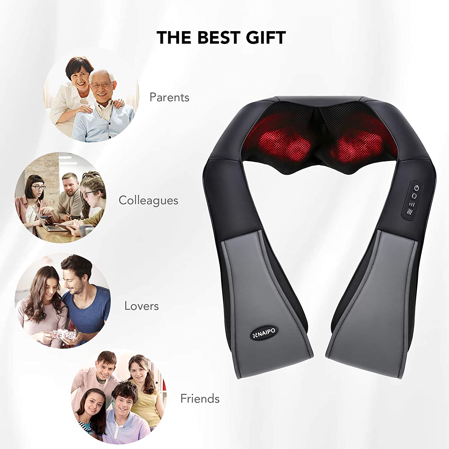 Naipo Shiatsu Back and Neck Massager with Heat 3D Deep Kneading Massage for Back, Shoulders, Foot, and Legs (Gray)--Wholesale--US - NAIPO