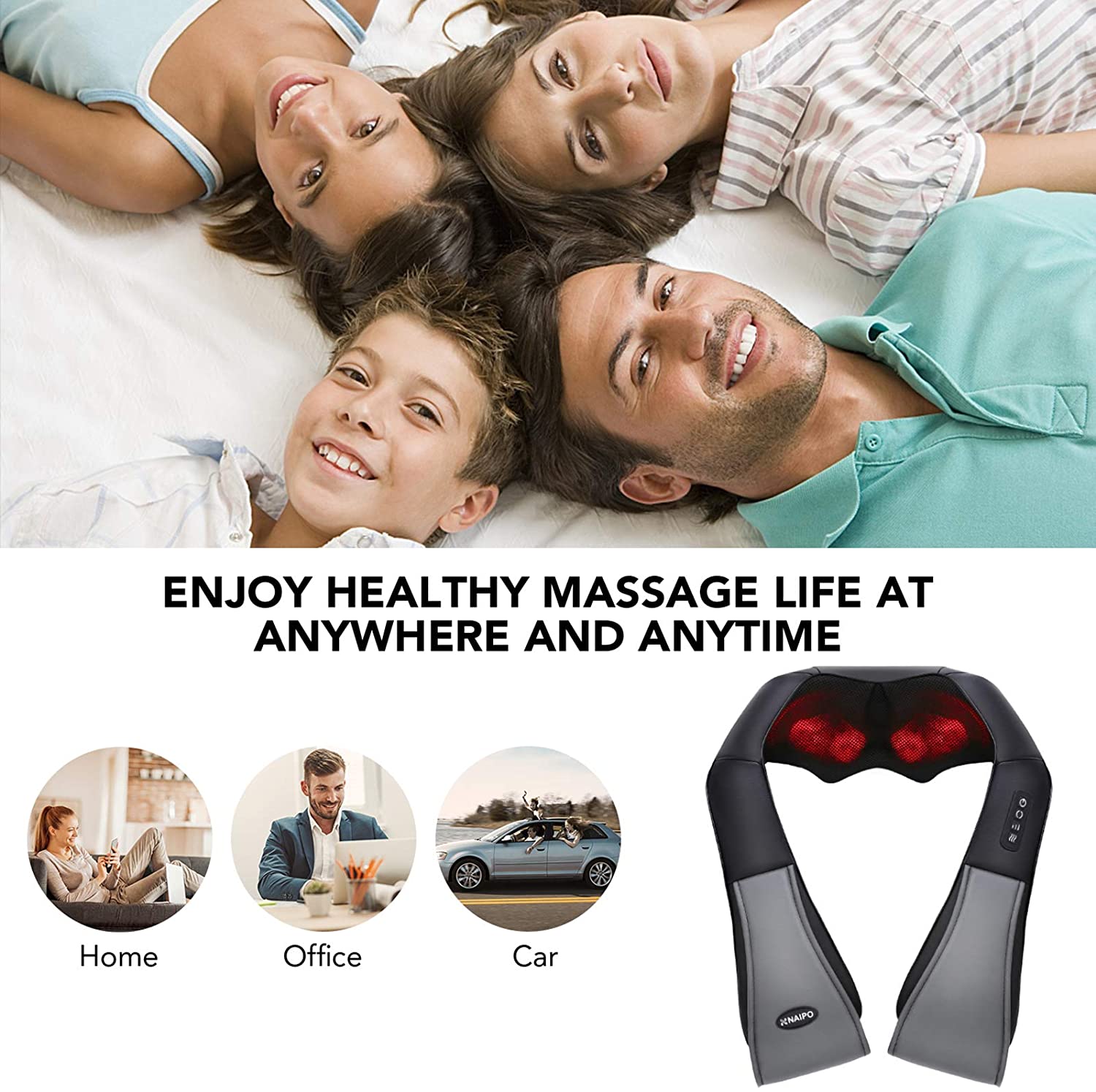 Naipo Shiatsu Back and Neck Massager with Heat 3D Deep Kneading Massage for Back, Shoulders, Foot, and Legs (Gray)--Wholesale--US - NAIPO