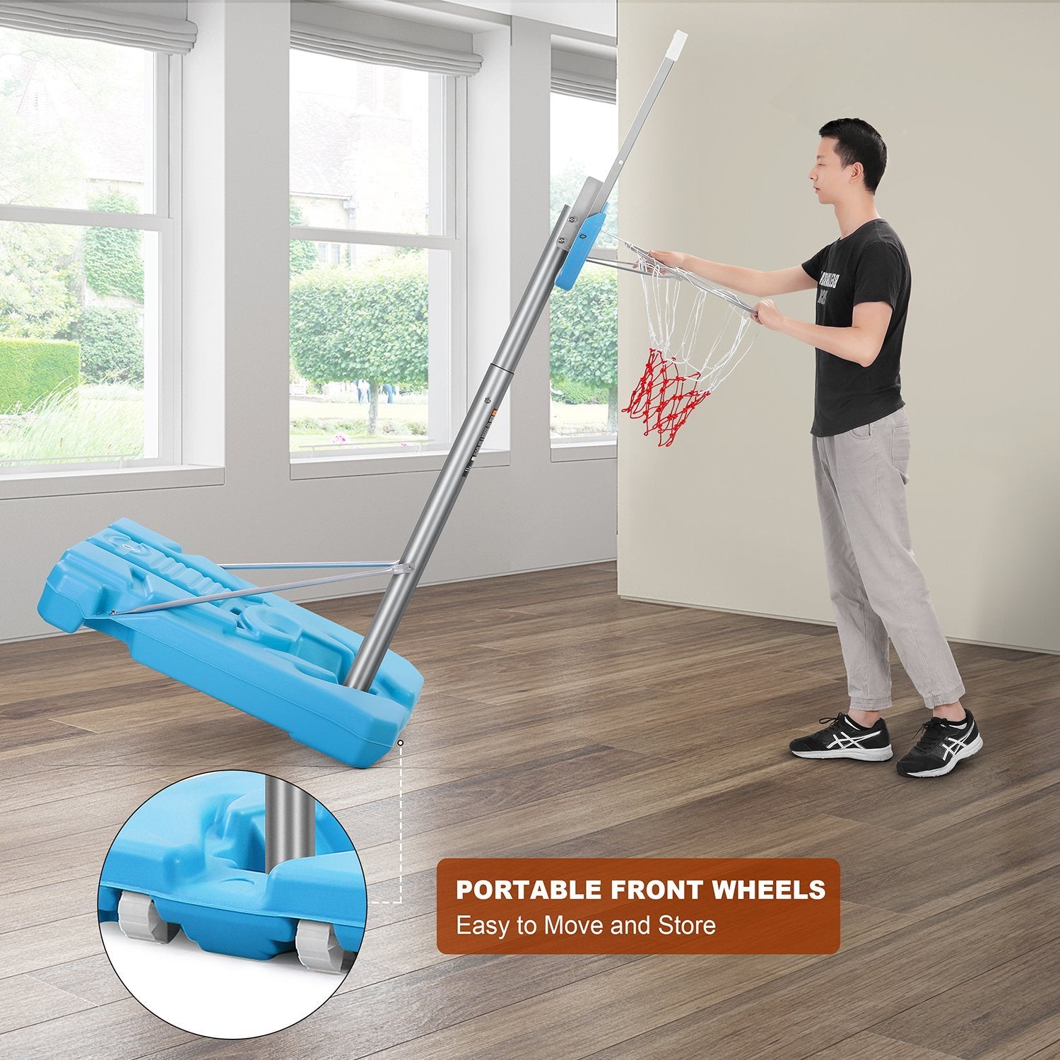 Poolside Basketball Hoop System Portable Swimming Pool Basketball Goal Set Game Stand Adjustable Height 47’’-79’’ Outdoor Indoor For Kid Adult W PVC Shatterproof Backboard Aluminum Alloy Anti-Rust Basketball Rim Net Turquoise - NAIPO