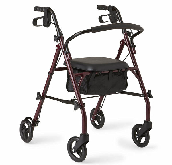 Rollator Walker with Seat, Steel Rolling Walker with 6-inch Wheels Supports up to 350 lbs - NAIPO