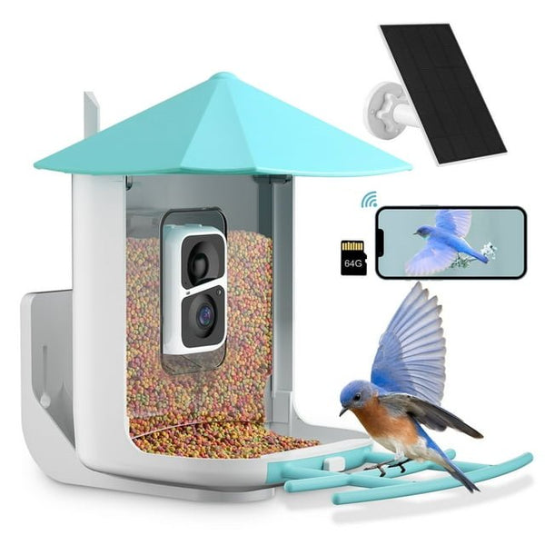 Smart Bird Feeder Camera- 160° View 2K Wild Bird Feeder with Camera, Wireless Outdoor Bird Feeder with Solar Panel, AI Identify, Auto Capture Bird Videos & Motion Detection, Gift for Bird Lover - NAIPO