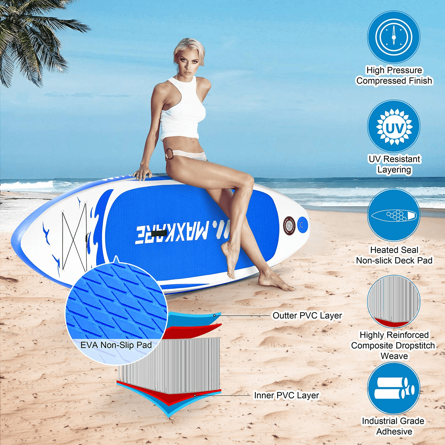 Stand Up Paddle Board Inflatable SUP W Stand-up Paddle Board Accessories Backpack Paddle Leash Pump Non-Slip Deck ISUP Fishing Yoga Rigid Solid 10'× 30" ×6'' Thick Adult & Youth & Kid--Wholesale--US - NAIPO