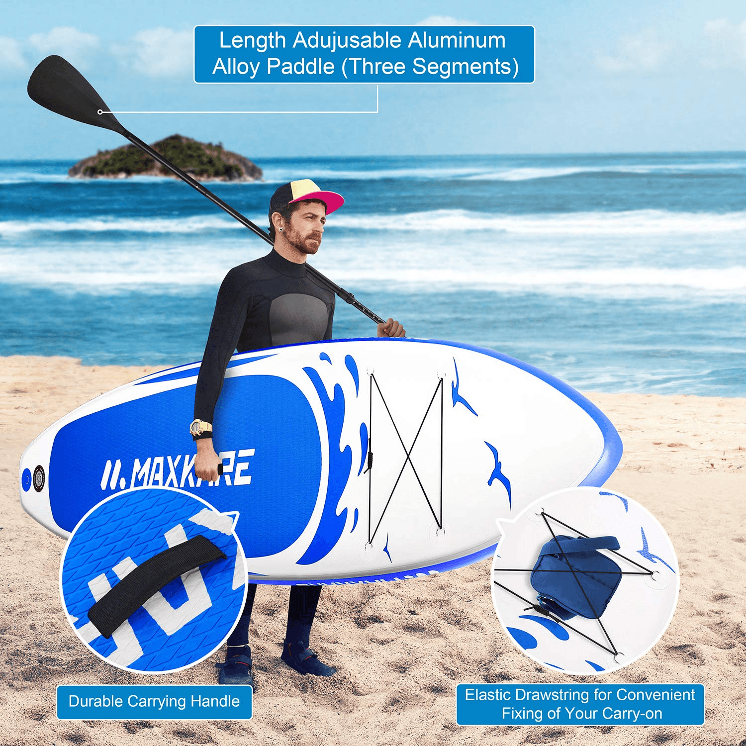 Stand Up Paddle Board Inflatable SUP W Stand-up Paddle Board Accessories Backpack Paddle Leash Pump Non-Slip Deck ISUP Fishing Yoga Rigid Solid 10'× 30" ×6'' Thick Adult & Youth & Kid--Wholesale--US - NAIPO