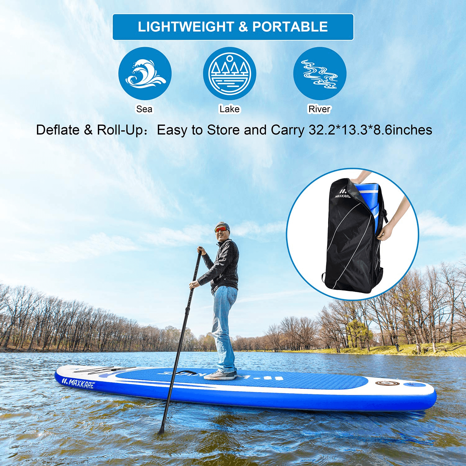 Stand Up Paddle Board Inflatable SUP W Stand-up Paddle Board Accessories Backpack Paddle Leash Pump Non-Slip Deck ISUP Fishing Yoga Rigid Solid 10'× 30" ×6'' Thick Adult & Youth & Kid--Wholesale--US - NAIPO