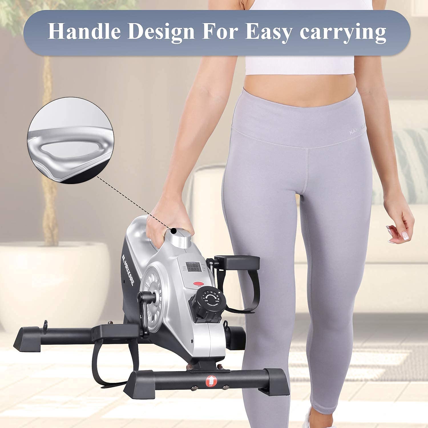 Under Desk Bike Pedal Exerciser 2 in 1 Stationary Magnetic Exercise Bike with LCD Monitor for Arm Leg Body Workout for Men and Women at Home and Office (Resistance Bands Included) - NAIPO