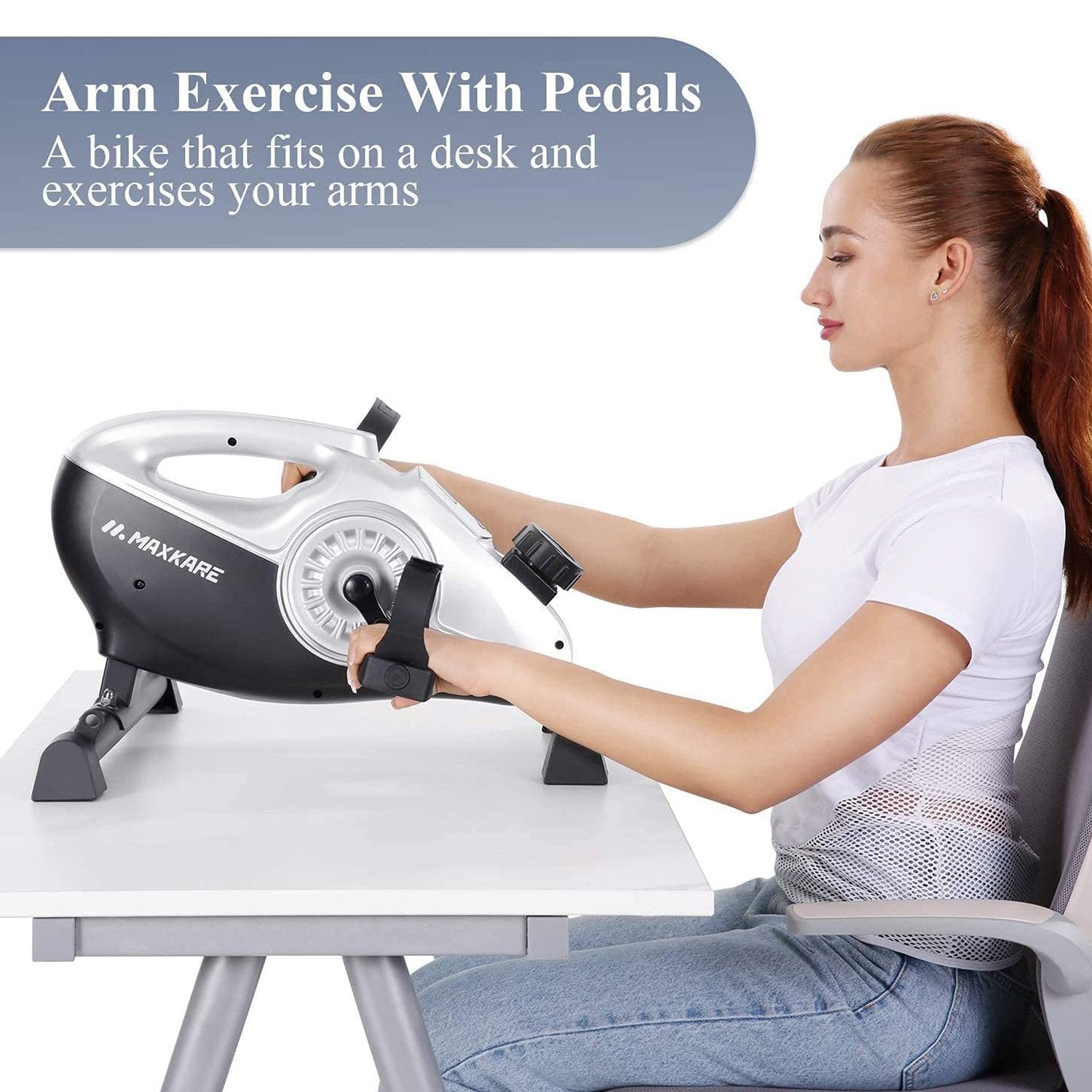 Under Desk Bike Pedal Exerciser 2 in 1 Stationary Magnetic Exercise Bike with LCD Monitor for Arm Leg Body Workout for Men and Women at Home and Office (Resistance Bands Included) - NAIPO