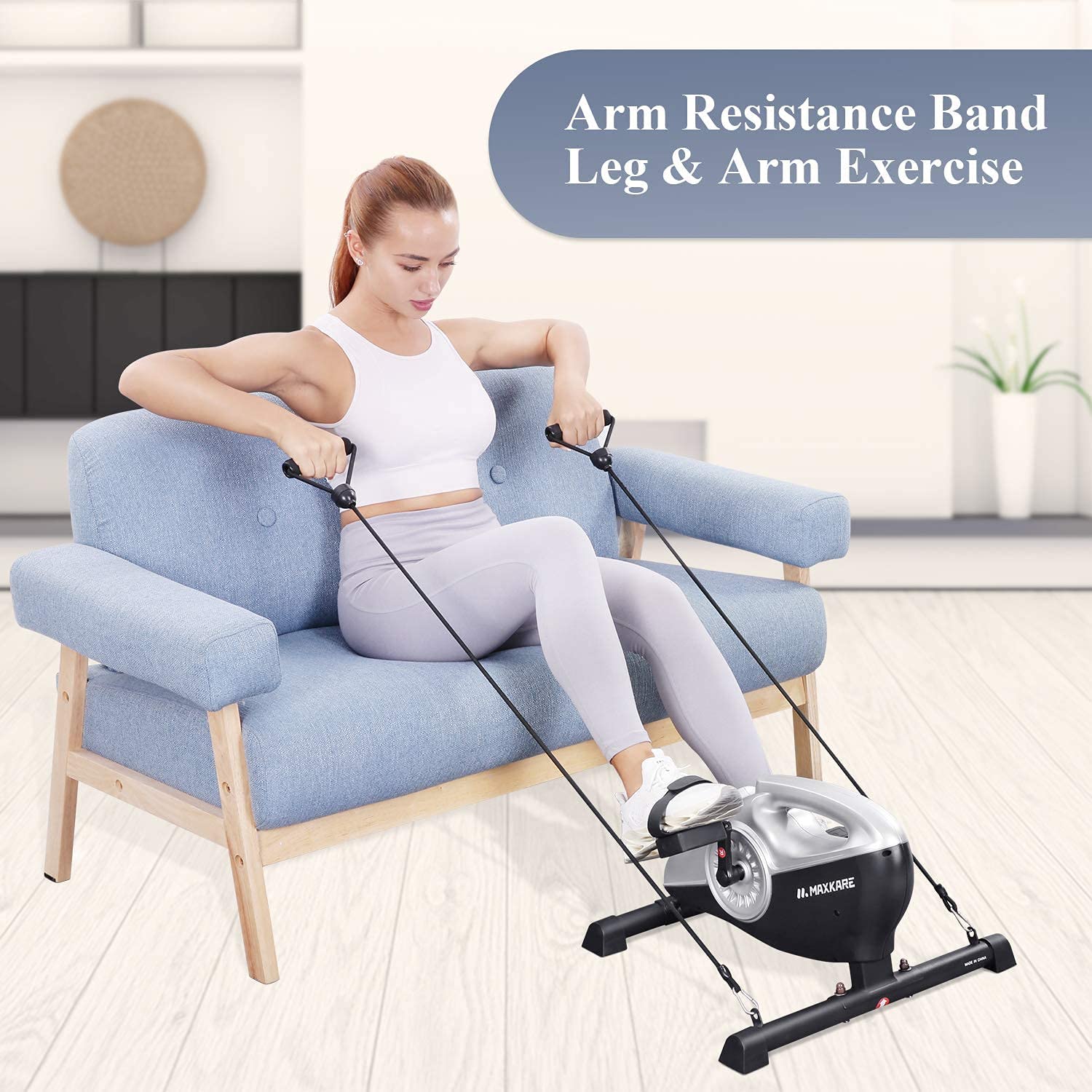 Under Desk Bike Pedal Exerciser 2 in 1 Stationary Magnetic Exercise Bike with LCD Monitor for Arm Leg Body Workout for Men and Women at Home and Office (Resistance Bands Included) - NAIPO