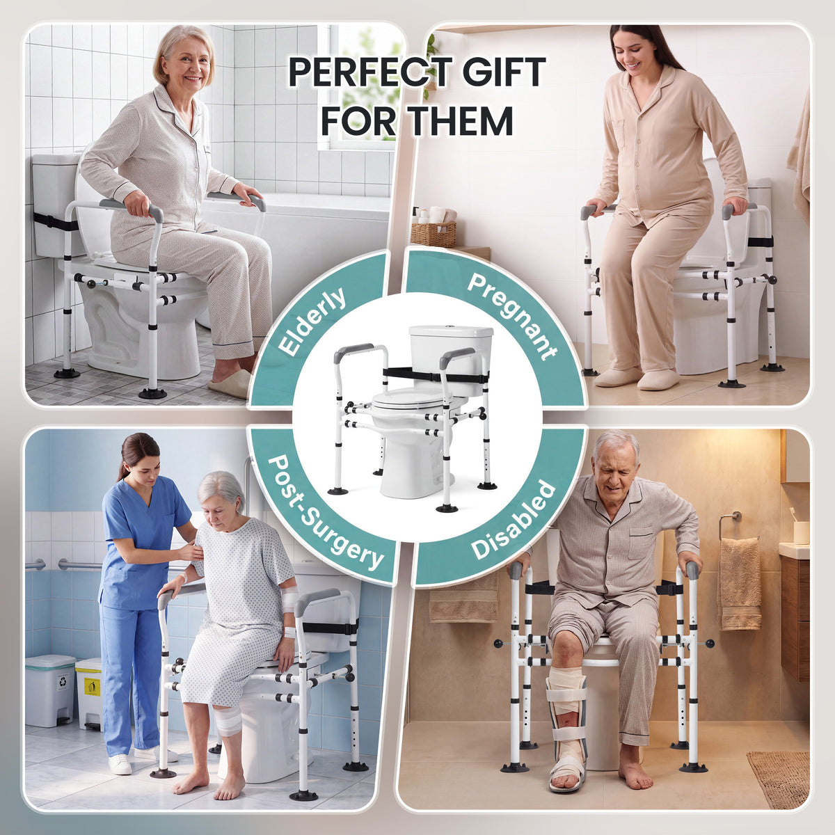 Naipo Toilet Safety Rail for Seniors, Adjustable Height and Width, Non-Slip Handles, Suction Cup Feet with Secure Strap, Supports up to 330 lbs