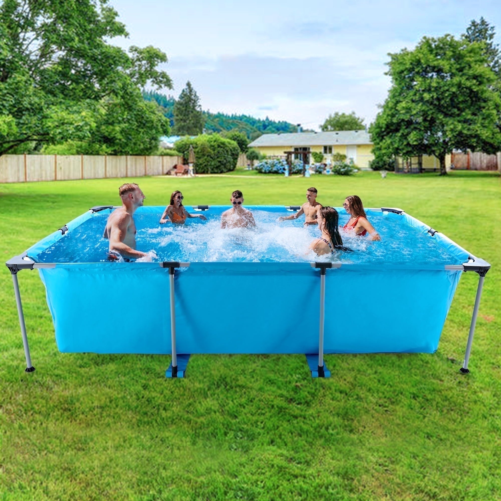 10FT Large Swimming Pool Framed Rectangle Above Ground Durable Easy to Assemble for Endless Water Play - NAIPO