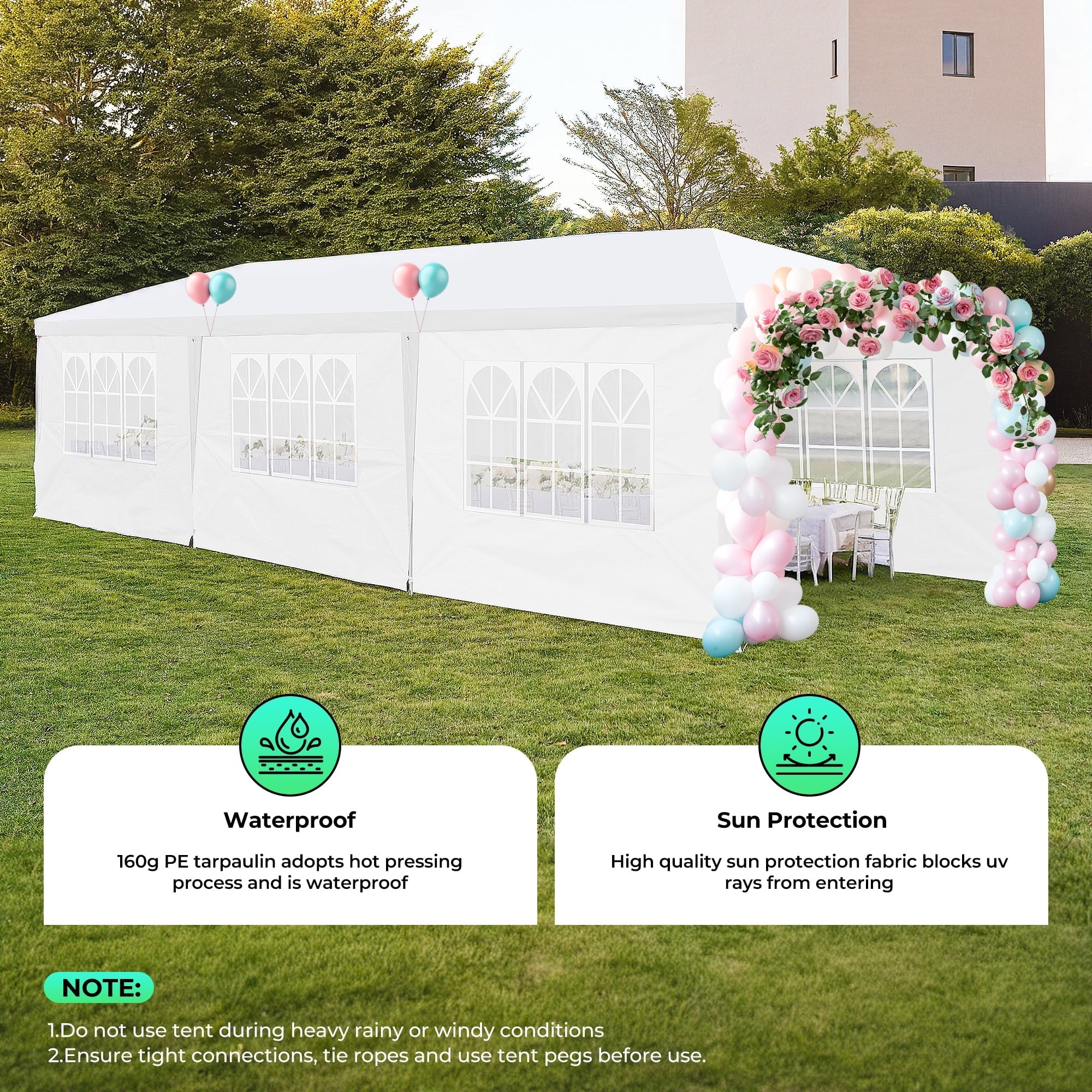 10x30 Party Tent Canopy Tent with 8 Removable Sidewalls,Heavy Duty Canopy UPF 50+ All Season Wind Waterproof Commercial Outdoor Wedding Party Tents for Parties Gazebo Shelter, White - NAIPO