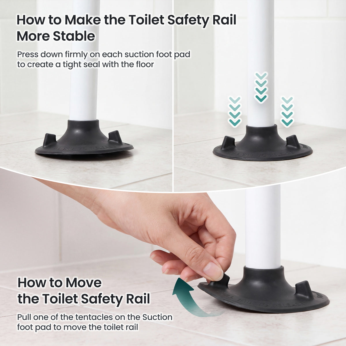 Naipo Toilet Safety Rail for Seniors, Adjustable Height and Width, Non-Slip Handles, Suction Cup Feet with Secure Strap, Supports up to 330 lbs