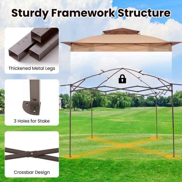 11x11FT Pop Up Gazebo Tent with Mosquito Netting,Instant Outdoor Canopy with 3 Adjustable Height 2 - Tiered Vented Top for Garden, Lawn, Backyard and Deck, Beige - NAIPO