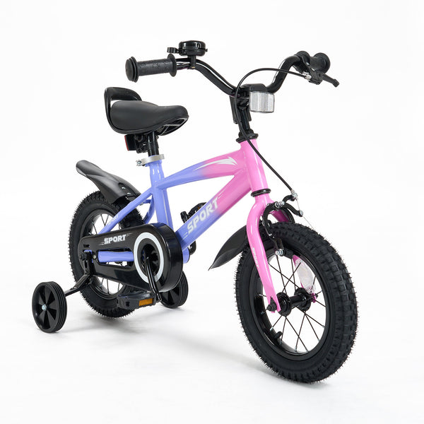 12” Kid Bike for Boys and Girls Gradient Purple Bicycle with Training Wheels, Bell & Dual Brakes