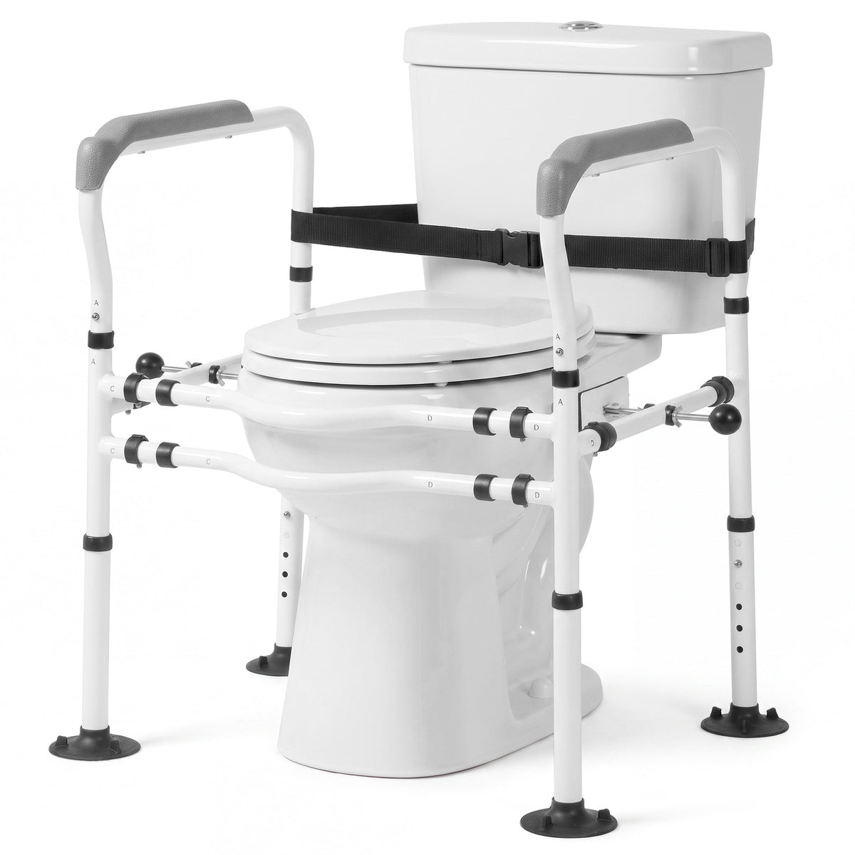 Naipo Toilet Safety Rail for Seniors, Adjustable Height and Width, Non-Slip Handles, Suction Cup Feet with Secure Strap, Supports up to 330 lbs
