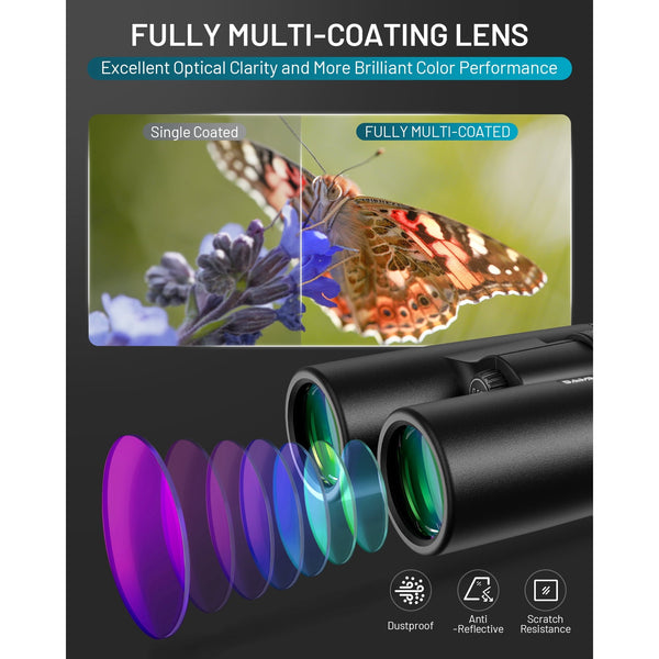 12x42 Binoculars for Adult High Powered,Binocular with Low Light Vision,Compact Waterproof Fogproof Binoculars for Bird Watching Hunting Travel Large Field BAK4 Prism & FMC Lens - NAIPO