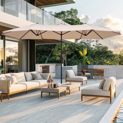 15FT Patio Umbrella Outdoor Double - Sided Rectangle Market Umbrella with Fade Resistant Canopy &Crank Handle, Patio Table Umbrella with 12 Ribs for Garden, Deck, Backyard, Pool, Beige - NAIPO