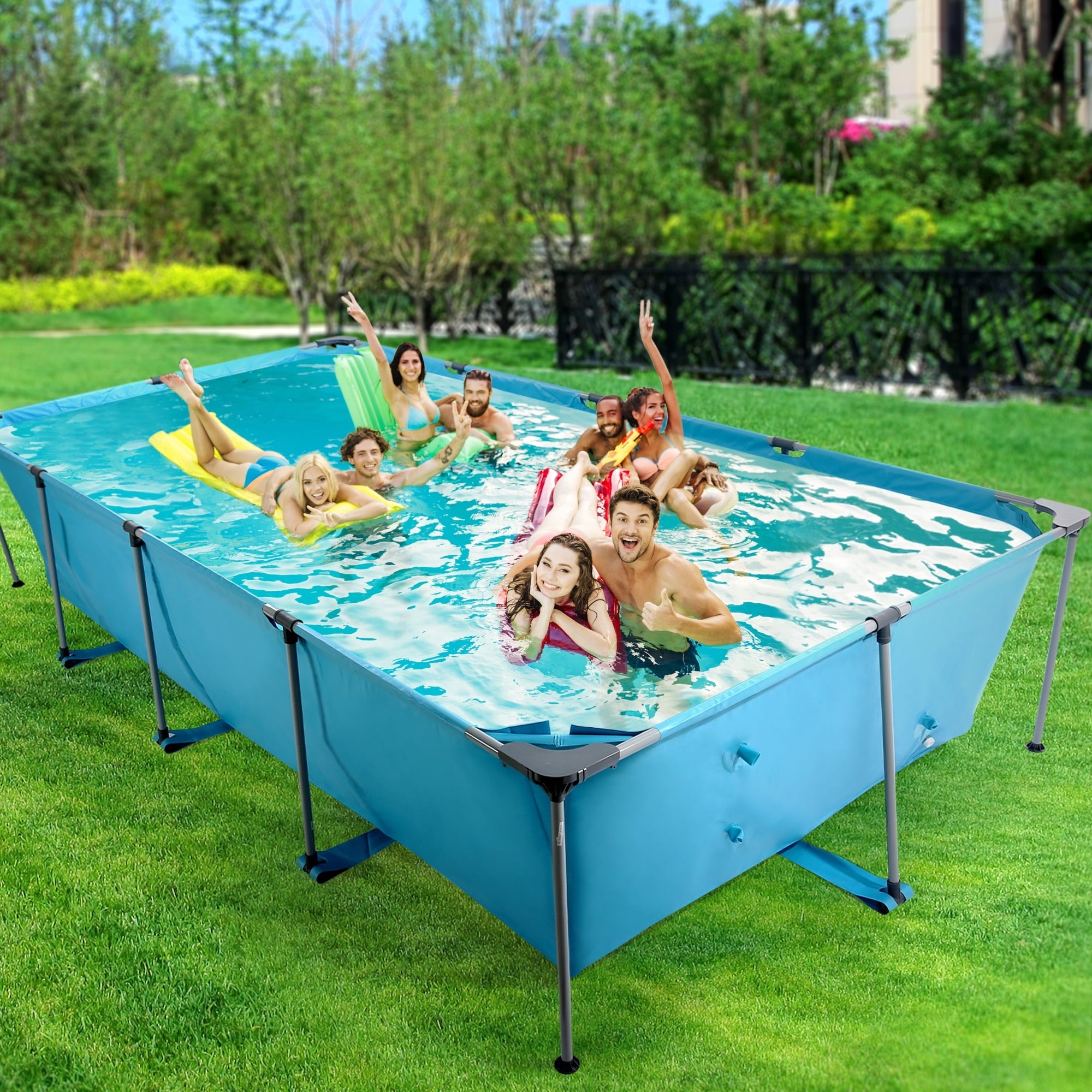 15FT Swimming Pool Rectangular Above Ground Family Swimming Above Ground Pool Durable Summer Backyard Spacious Design for Swimming & Play - NAIPO