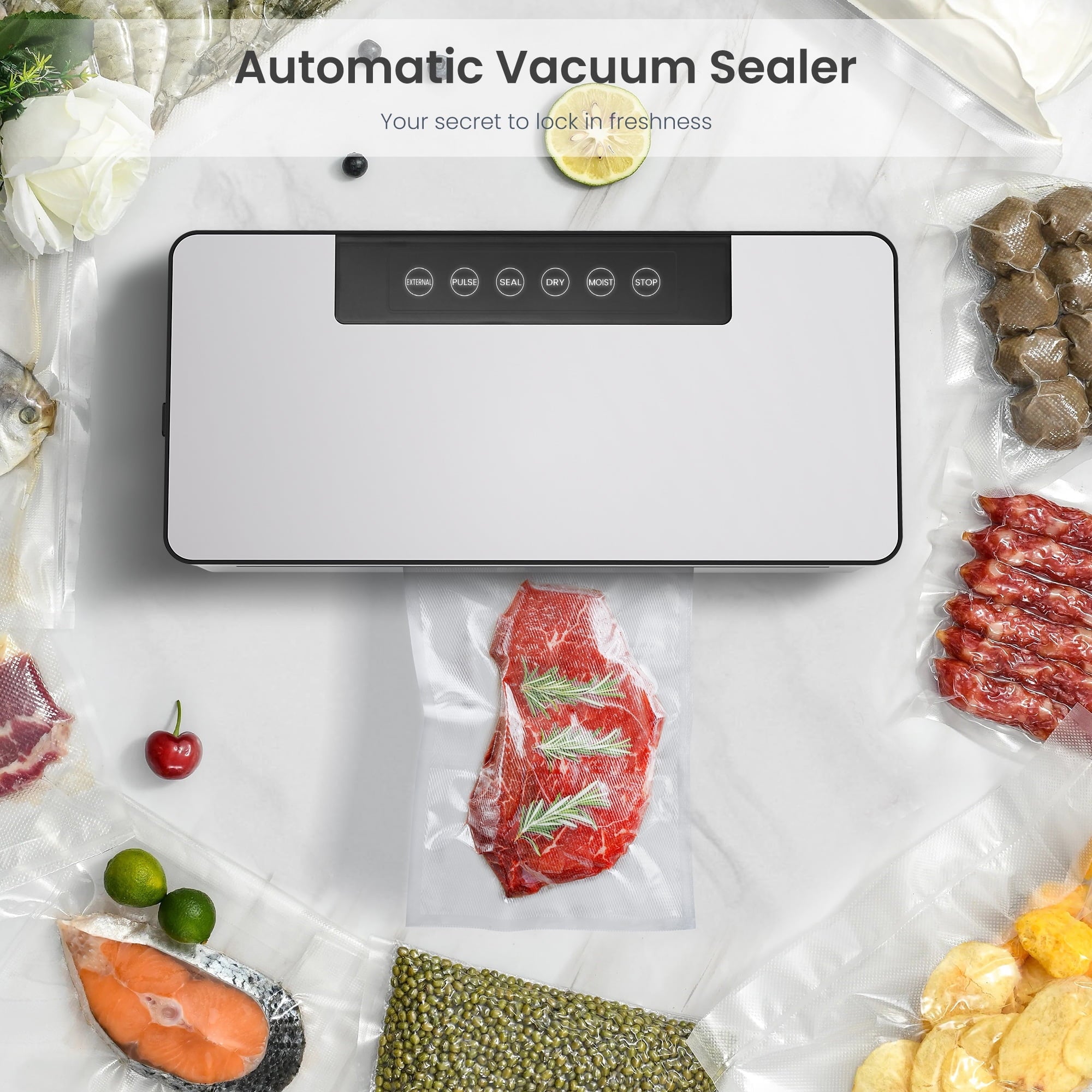 Naipo Vacuum Sealer for Foods, 90KPa Powerful Sealer Machine with Air Hose & 5 Modes Food Saver