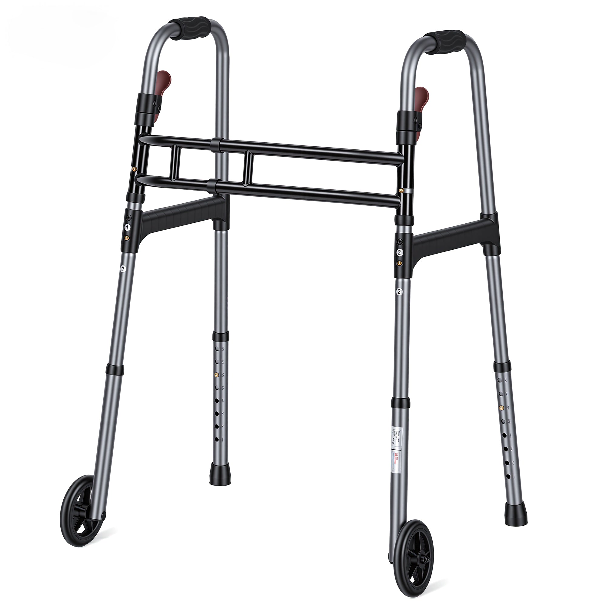 Naipo Compact Folding Walker for Seniors & Adults, Deluxe Lightweight Mobility Aids Walker with 5" Wheels and Trigger Release up to 300 lbs, Aluminium